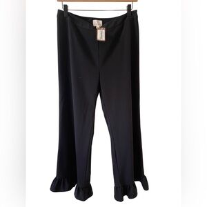 NEW Black Wide Leg Trouser Pant Ruffle Hem Size 8 Stretch NWT Poly rayon medium